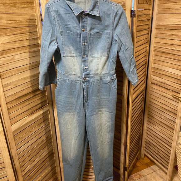 SHEIN Button front denim jumpsuit - Picture 9 of 16